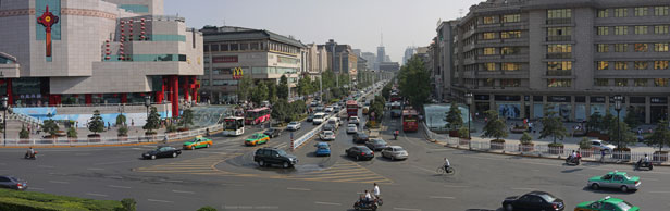 Панорама с колокольная башни в Сиане. Xi'an bell tower panoram.